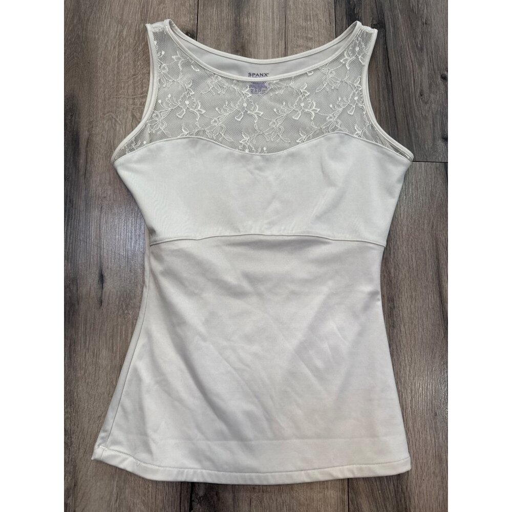 Spanx Womens Lace Sheer Tank Top Medium Cream Polyester Blend